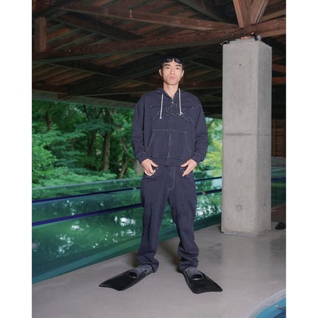 SPECIAL GUEST K.K. / FACE LOGO STUDDED ZIP HOODIE / GRAY