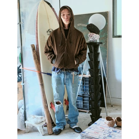 diidii / REVERSIBLE DOUBLE RASCHEL HOODIE / BROWN (NATURAL DYE)