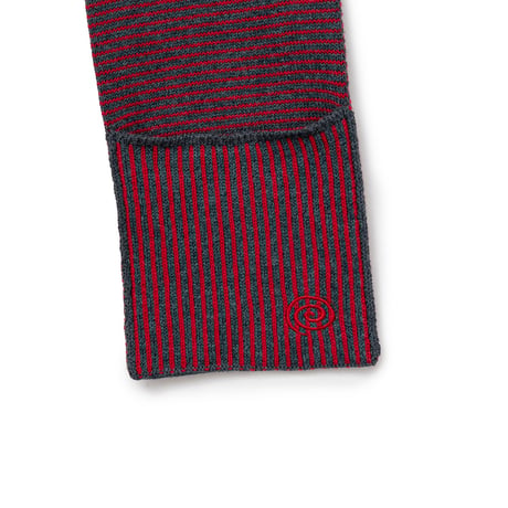SOL soonerorlater / KNITTED BORDER SCARF / BURGUNDY & CHARCOAL