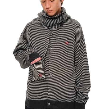 SOL soonerorlater / KNITTED BORDER SCARF / BLACK & IVORY