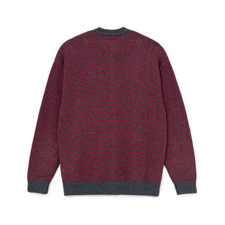 SOL soonerorlater / KNITTED BORDER CARDIGAN / BURGUNDY & CHARCOAL