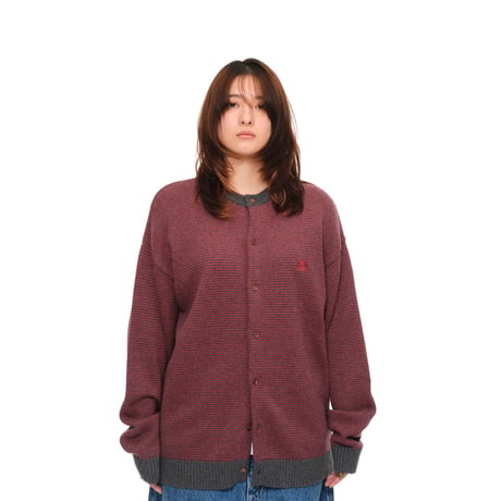 SOL soonerorlater / KNITTED BORDER CARDIGAN / BURGUNDY & CHARCOAL