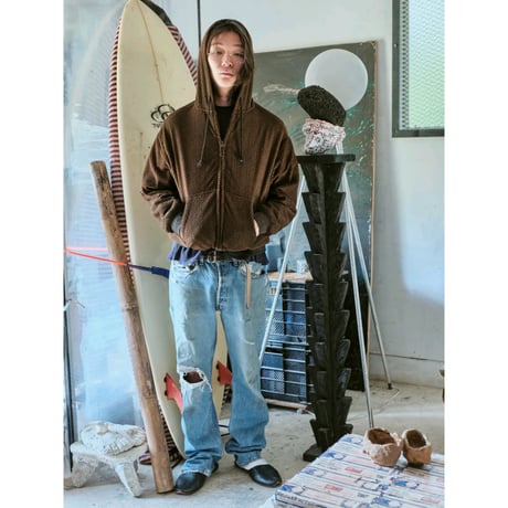 diidii / REVERSIBLE DOUBLE RASCHEL HOODIE / BROWN (NATURAL DYE)