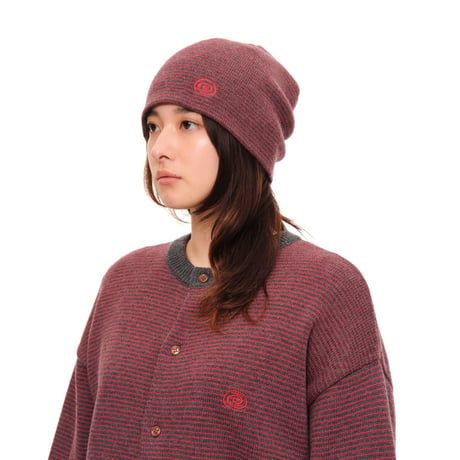 SOL soonerorlater / KNITTED BORDER BEANIE / BURGUNDY & CHARCOAL