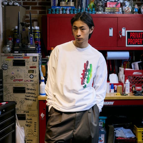 HOMBRE NINO / L/S PRINT TEE (FAT CAP) / WHITE