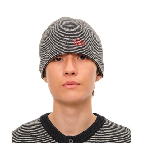SOL soonerorlater / KNITTED BORDER BEANIE / BLACK & IVORY