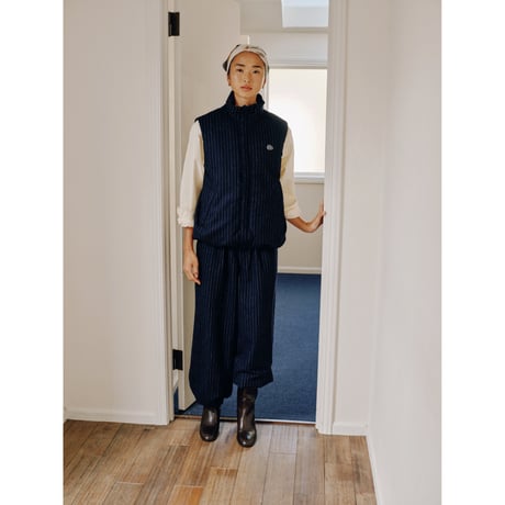 SOL soonerorlater / PIN-STRIPE PADDED VEST / NAVY