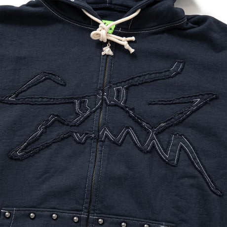 SPECIAL GUEST K.K. / FACE LOGO STUDDED ZIP HOODIE / NAVY