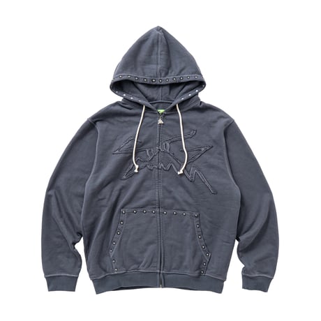 SPECIAL GUEST K.K. / FACE LOGO STUDDED ZIP HOODIE / GRAY