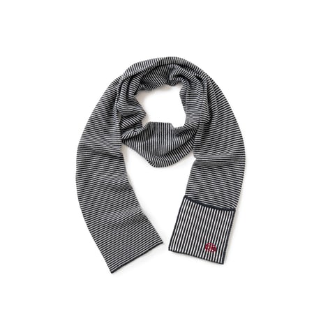 SOL soonerorlater / KNITTED BORDER SCARF / BLACK & IVORY