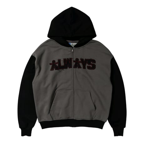 ADWYSD (ALWAYS DO WHAT YOU SHOULD DO) / HUMAN APPLIQUE ZIP HOODIE / BLACK