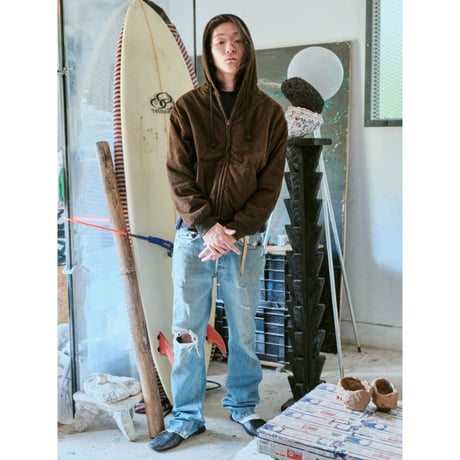 diidii / REVERSIBLE DOUBLE RASCHEL HOODIE / BROWN (NATURAL DYE)