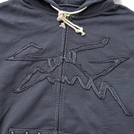SPECIAL GUEST K.K. / FACE LOGO STUDDED ZIP HOODIE / GRAY