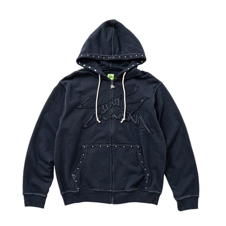 SPECIAL GUEST K.K. / FACE LOGO STUDDED ZIP HOODIE / NAVY