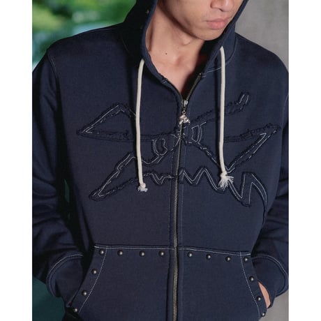 SPECIAL GUEST K.K. / FACE LOGO STUDDED ZIP HOODIE / GRAY