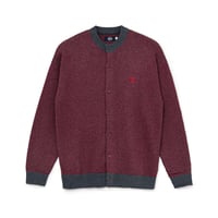 SOL soonerorlater / KNITTED BORDER CARDIGAN / BURGUNDY & CHARCOAL