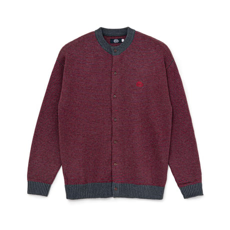 SOL soonerorlater / KNITTED BORDER CARDIGAN / BURGUNDY & CHARCOAL