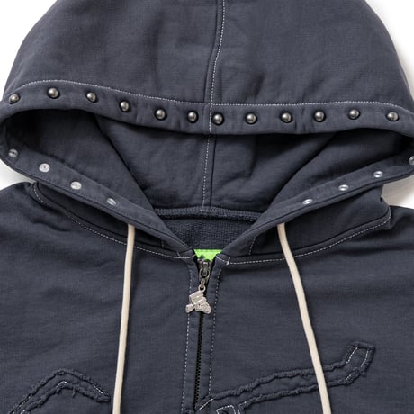 SPECIAL GUEST K.K. / FACE LOGO STUDDED ZIP HOODIE / GRAY