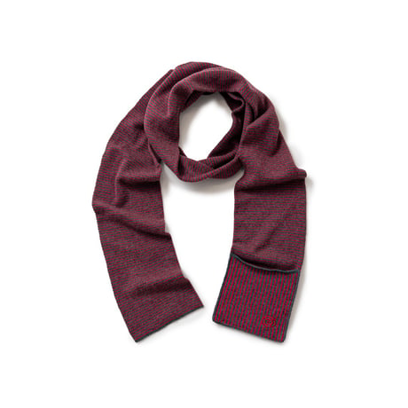 SOL soonerorlater / KNITTED BORDER SCARF / BURGUNDY & CHARCOAL