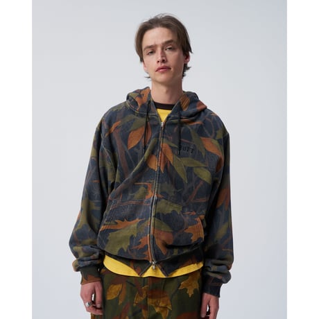 BoTT / WASHED TREE CAMO ZIP HOODIE / BLACK