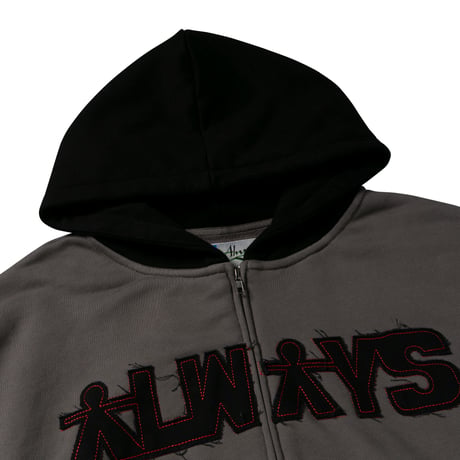 ADWYSD (ALWAYS DO WHAT YOU SHOULD DO) / HUMAN APPLIQUE ZIP HOODIE / BLACK