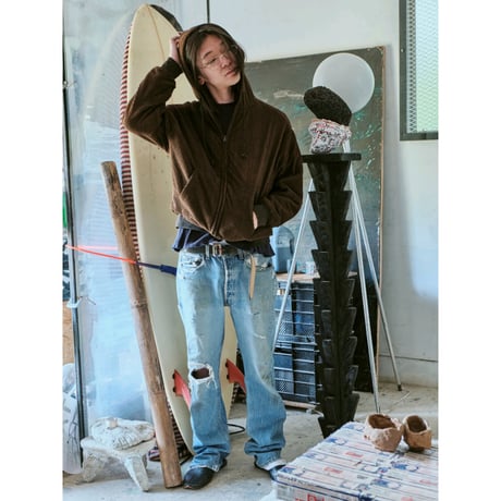 diidii / REVERSIBLE DOUBLE RASCHEL HOODIE / BROWN (NATURAL DYE)