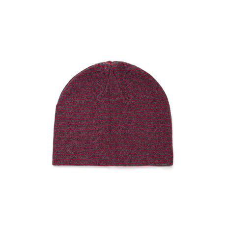 SOL soonerorlater / KNITTED BORDER BEANIE / BURGUNDY & CHARCOAL