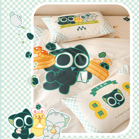 羅小黒戦記　富山商店コラボ　にゃんこそ　ベッド用寝具4点セット（予約販売）