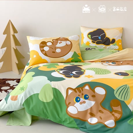 羅小黒戦記　富山商店＆妙吉猫コラボ　可愛いグリーン　ベッド用寝具4点セット（予約販売）
