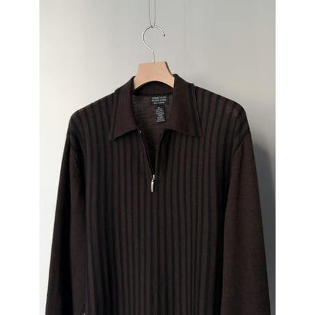 1990's-2000's ITALY MADE Stripe pattern half-zip knit pullover shirt