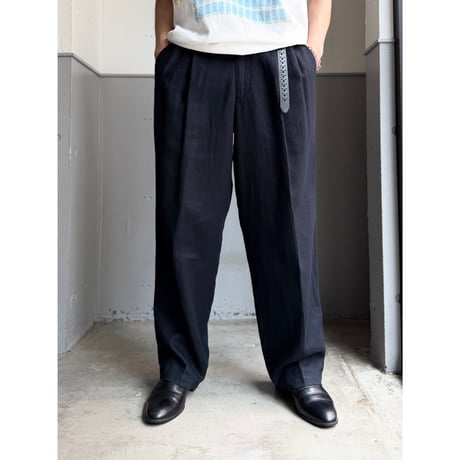 2000's "Eddie Bauer" Navy linen fabric 2tuck slacks pants