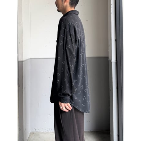 Early 1990's Black rayon fabric triangle printed long sleeve shirt