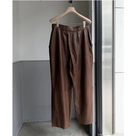 1990's Brown leather wide silhouette tuck pants