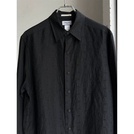 2000's "claiborne" Linen / Silk fabric embroidery design long sleeve shirt