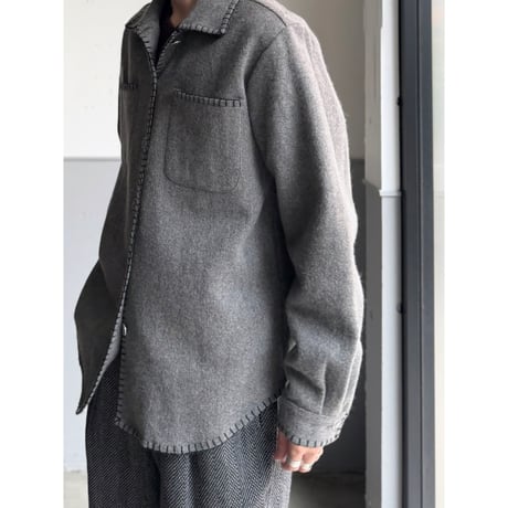 1990's Stitching Design Wool Blend Fabric Long Sleeve Shirt