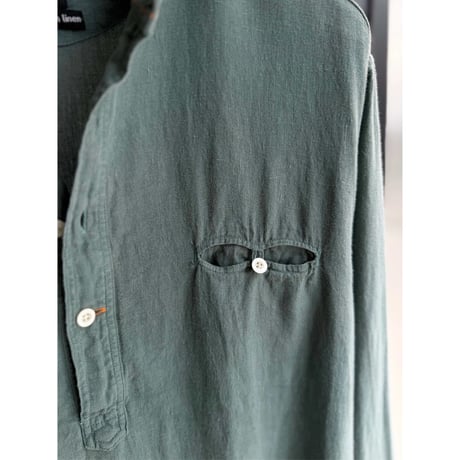 2000's Fine european linen fabric band collar pull over shirt