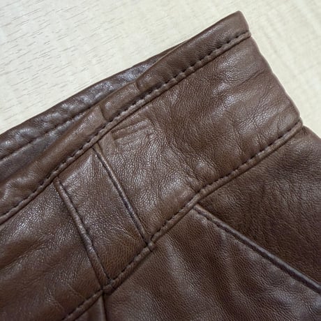 1990's Brown leather wide silhouette tuck pants