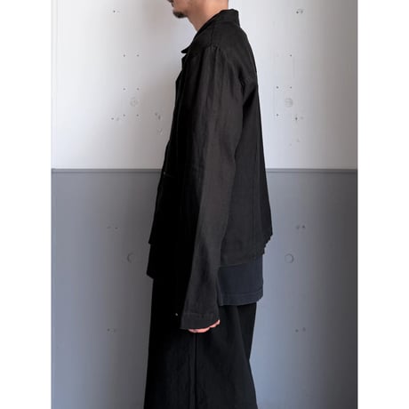 2000's Black linen fabric short length 4pocket jacket