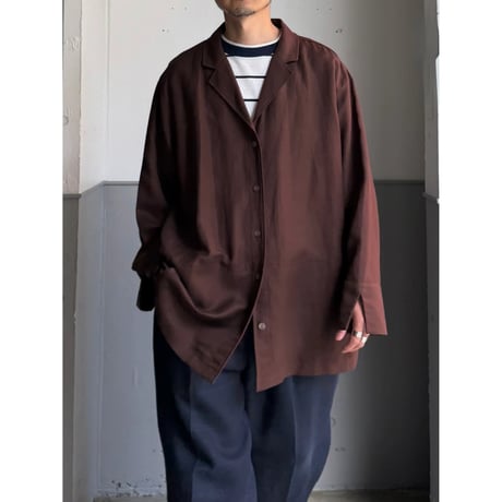 1990's-2000's Linen × Rayon Fabric Open Collar Shirt With Pocket