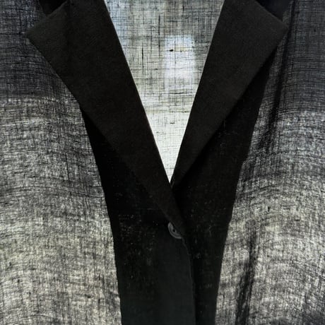 1990's ITALY Made Black Linen Fabric Side Slit Shirt