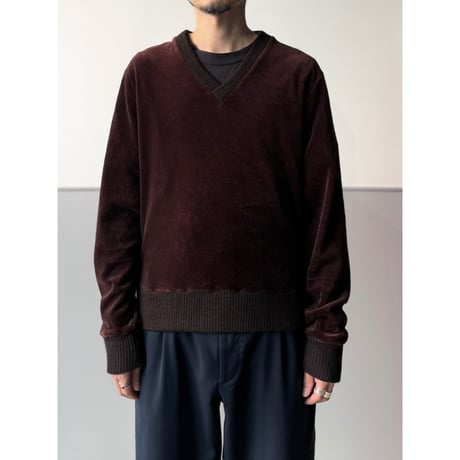 1980's "St.michael" CANADA MADE Velour & Ribbing V-neck pullover shirt