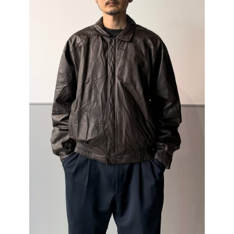 1990's Brown leather dolman sleeve zip-up jacket