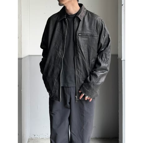 Double zipper Black Leather Jacket