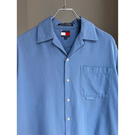 2000's "TOMMY HILFIGER" Panama weave open collar short sleeve shirt
