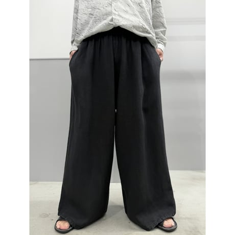 2000's Black Linen Fabric Extra Wide Silhouette Relaxing Pants