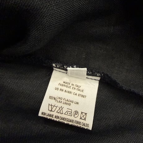1990's ITALY Made Black Linen Fabric Side Slit Shirt