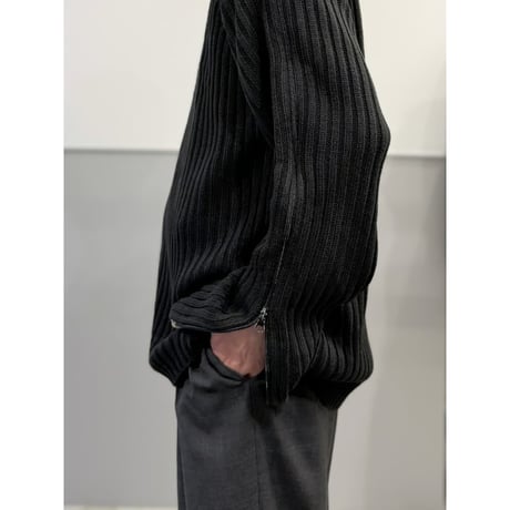 2000's Double-zipper sleeve rib knit sweater