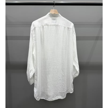 2000's ITALY MADE White sheer linen fabric band-collar shirt