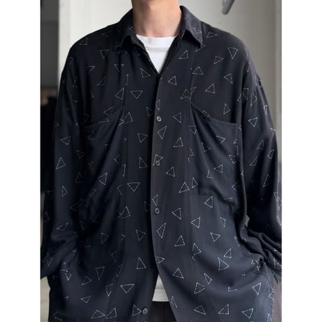 Early 1990's Black rayon fabric triangle printed long sleeve shirt
