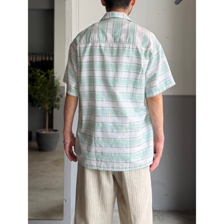 1980's-1990's FRANCE MADE Sheer fabric plaid patterned short sleeve shirt